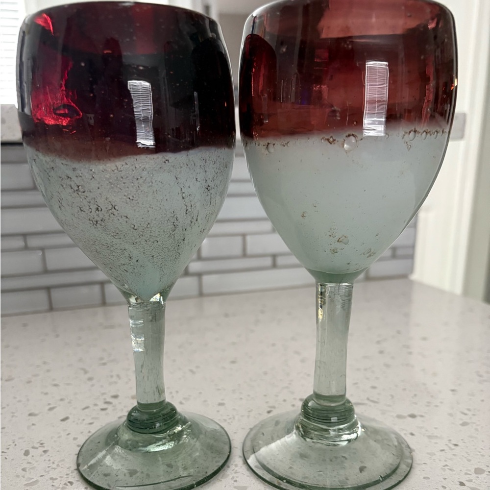 Hand blown wine glasses pair